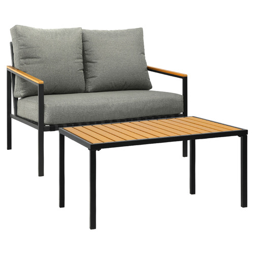 LivingFusion 2 Seater Lena Outdoor Sofa Side Table Set Temple Webster